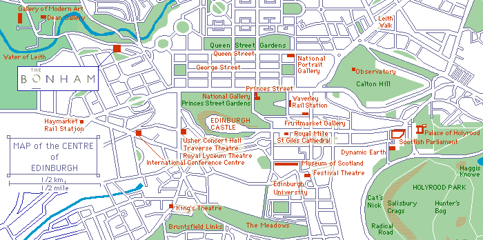 Map of the location of the Bonham Hotel, Edinburgh