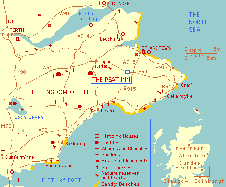 Map of Fife, St Andrews and The Peat Inn