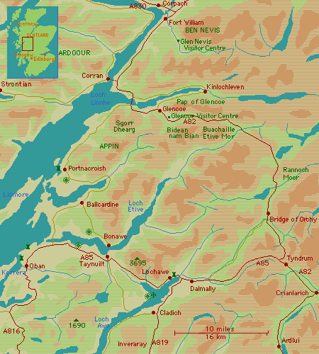 Fort William to Crianlarich Map