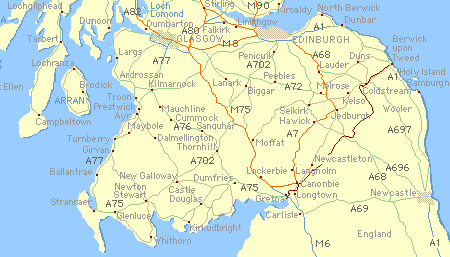 Glasgow to Langholm Map